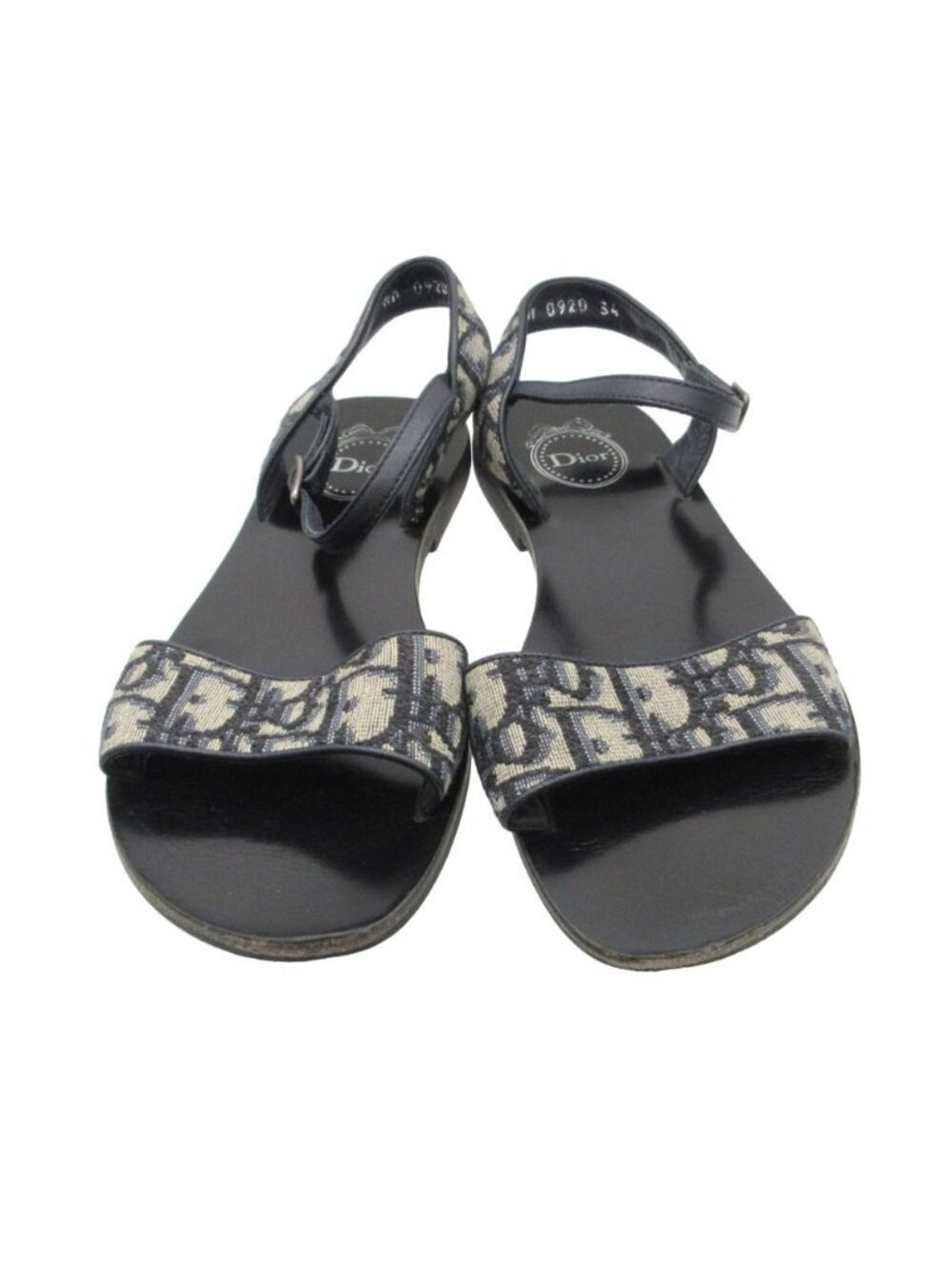 Dior Sandals Oblique Trotter Pattern Ankle Strap Flat Shoes Beige